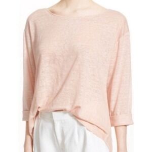 Vince 100% Linen Sweater Top S Pink Roll Sleeve Quiet‎ Luxury Minimalist Pastel
